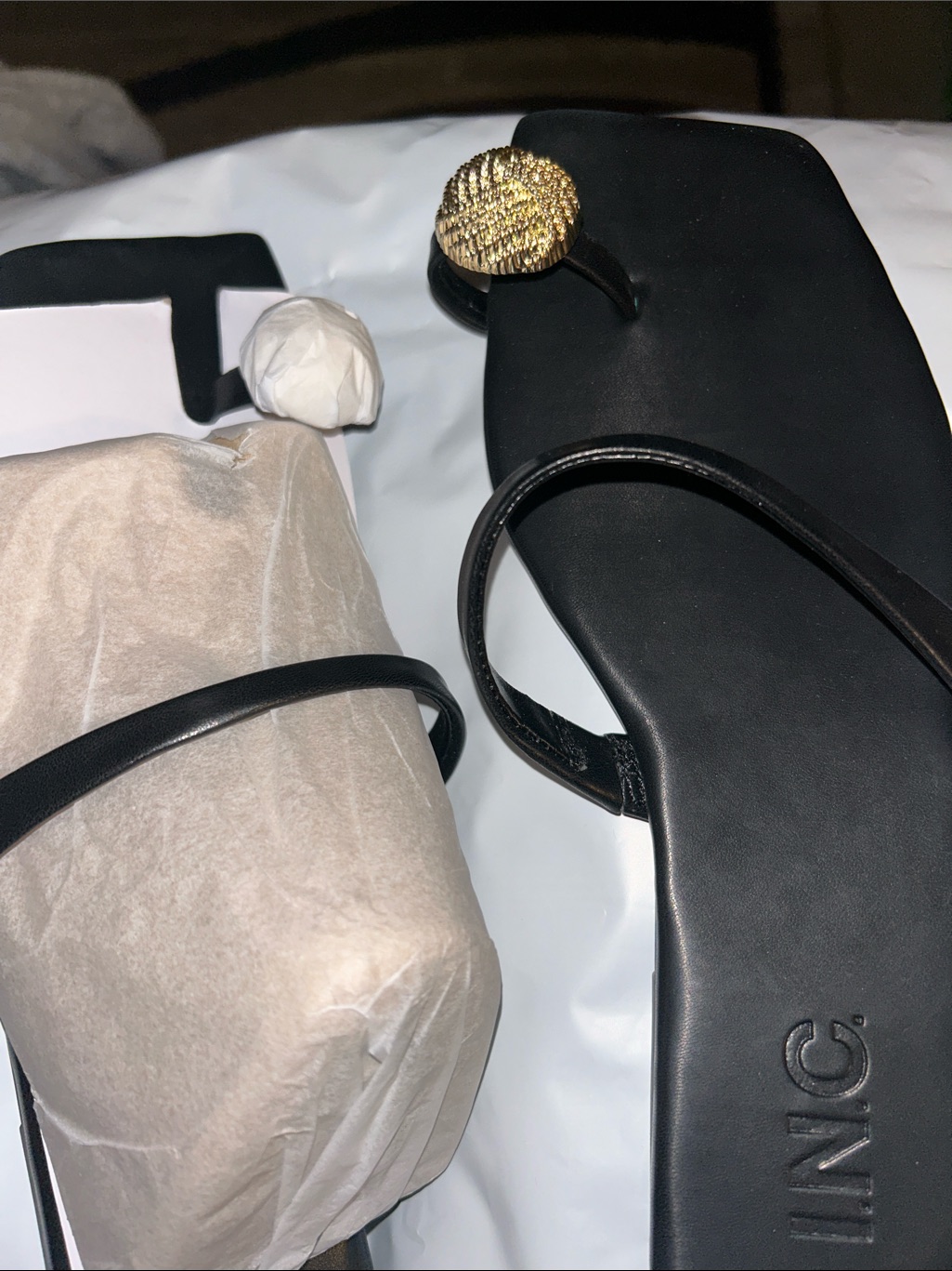 Inc International Concepts Black Sandal With Gold Toe Accent
